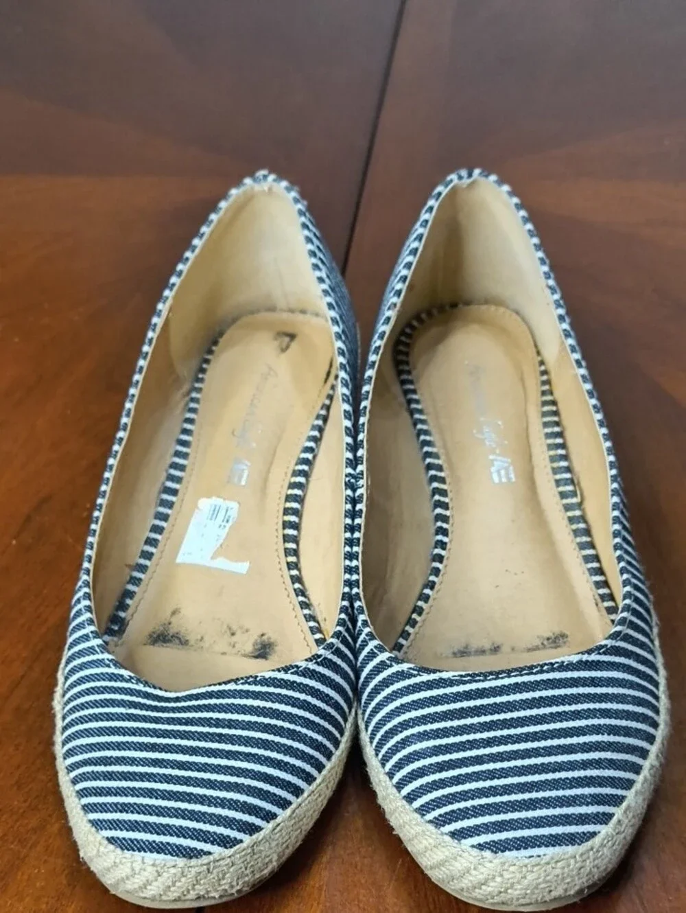 American Eagle Outfitters Navy and White Striped Espadrille Wedges Size 7 AX